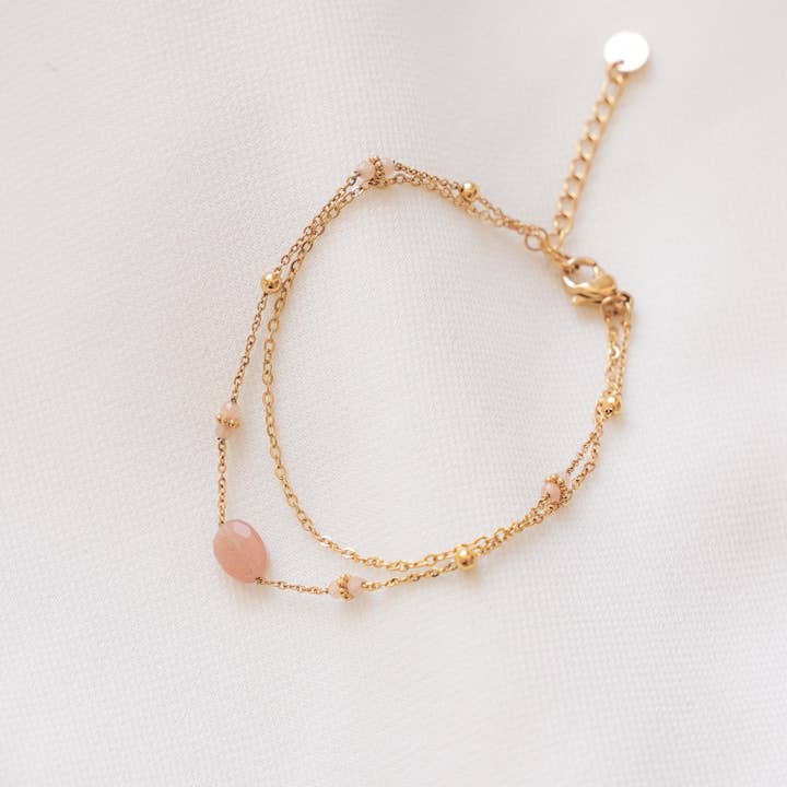 Victoire Collection - Wholesale Link & Chain Bracelet - Stainless steel bracelet with natural rose quartz stone2