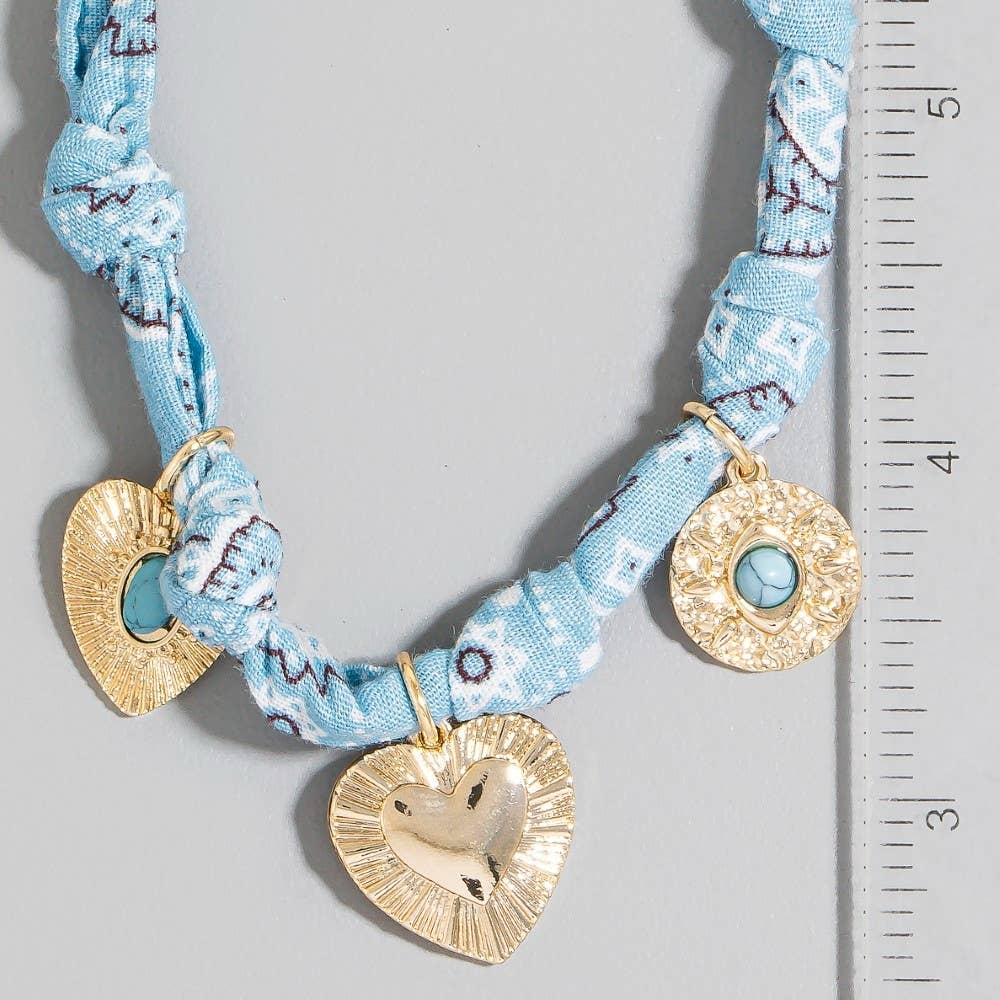 The Looks by Fame Accessories - Wholesale Pendant/Charm Necklace - Stone Set Heart And Coin Charms Paisley Bandana Knotted Necklace5