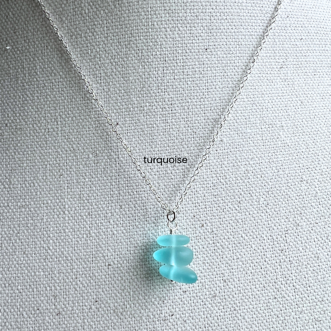 Generosity Company - Vente Colliers à pendentif - Collier en verre de mer chaîne en argent 18"5