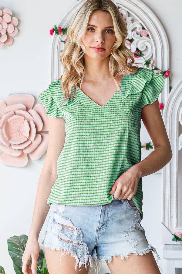 7th Ray - Wholesale Blouse - Women's - Gingham Print V-Neck Women's Blouse with Ruffle Detail T51148