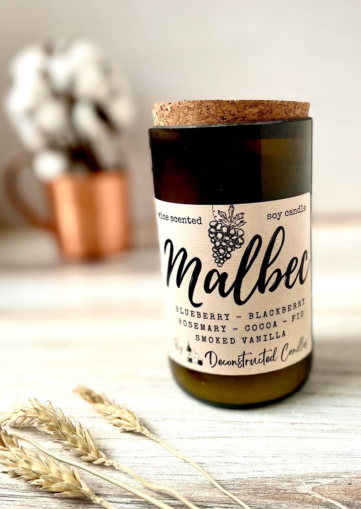 deconstructed candles – Engroshandel Glaslys – Vinflaskelys Korktop duftende af Wine Expert Soy Wax23