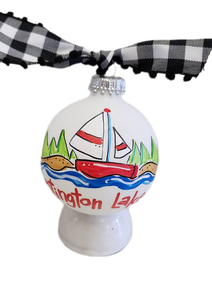 Sailboat Hand Painted Glass Ball Ornament for wholesale by Kirsten in Color