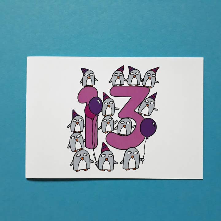 Karte zum 13. Geburtstag für den Großhandel von Penguin Parade