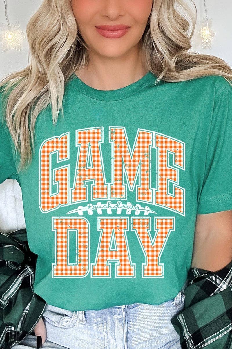 COLORBEAR - Wholesale T-Shirt (Graphic) - Women's - Orange Gingham Game Day Graphic Tee6