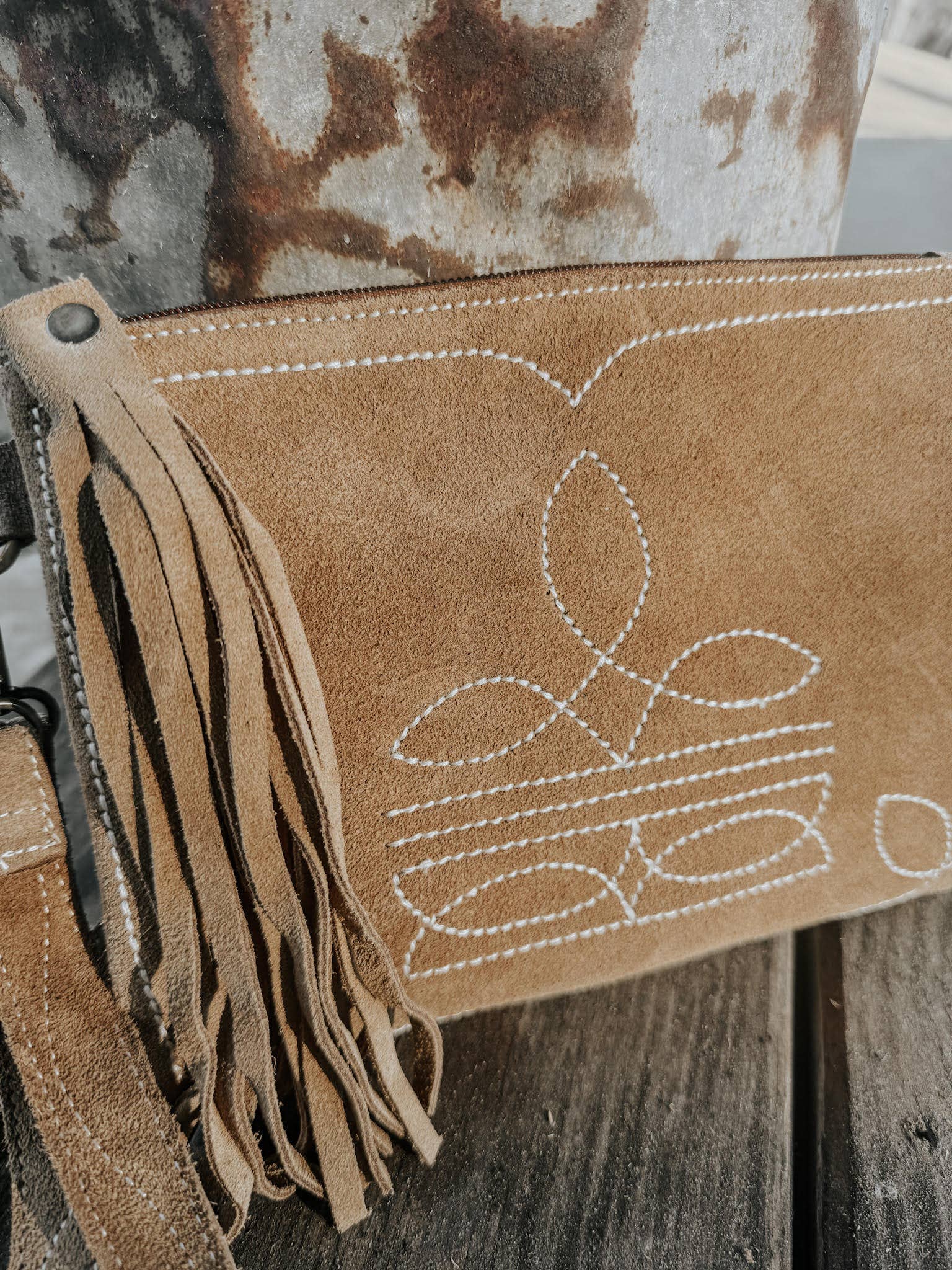 Texas Western Cowhide Bags and More - Wholesale Crossbody Bag - Women's - Boot Stitch Suede Leather Purse with Wristlet5