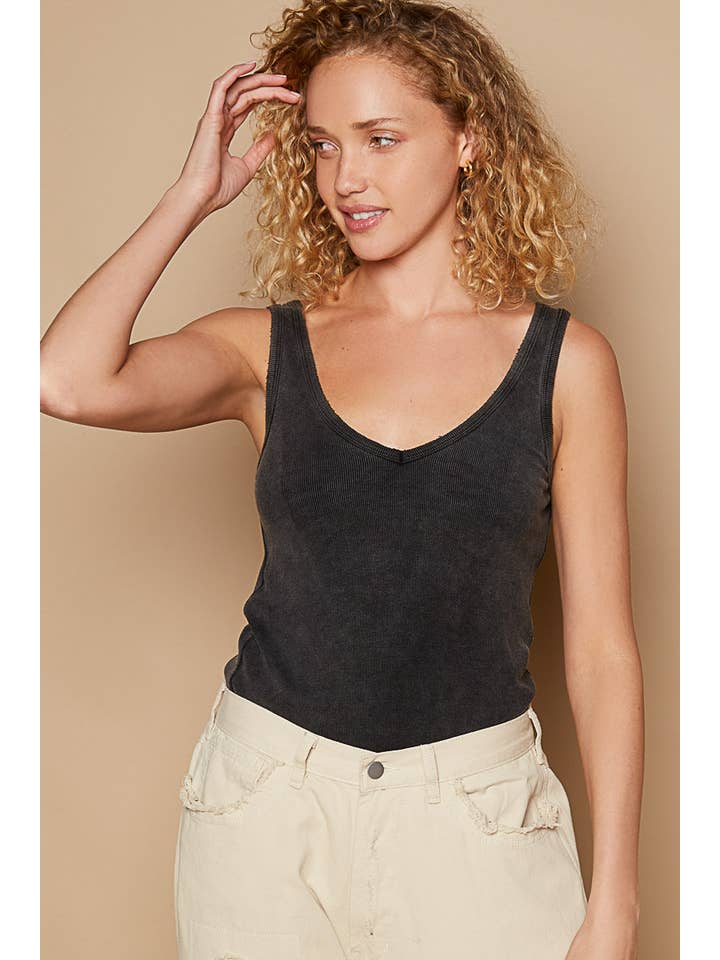 Pol Clothing - Wholesale Knit Top - Women's - N-neck sleeveless ribbed solid basic top SALE