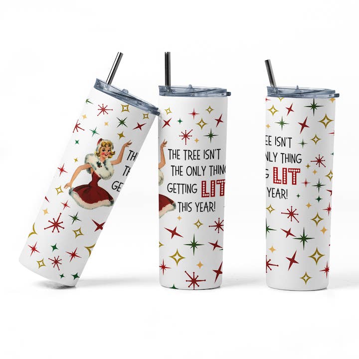 Christmas Tree Getting Lit Retro Girl Skinny Tumbler for wholesale by With Love Louise
