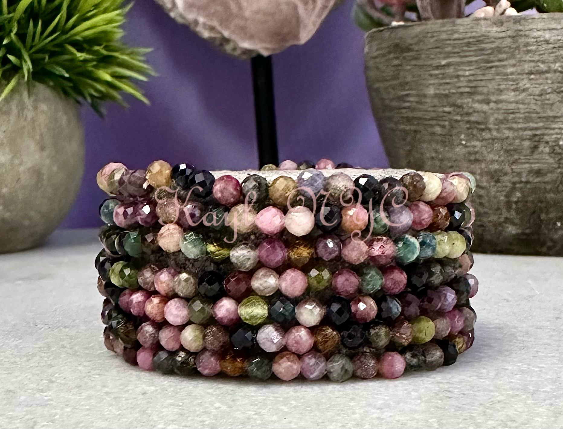 KayleeNYC - Wholesale Armband met kralen - Watermeloen Toermalijn 4mm Geslepen 7,5” armband5