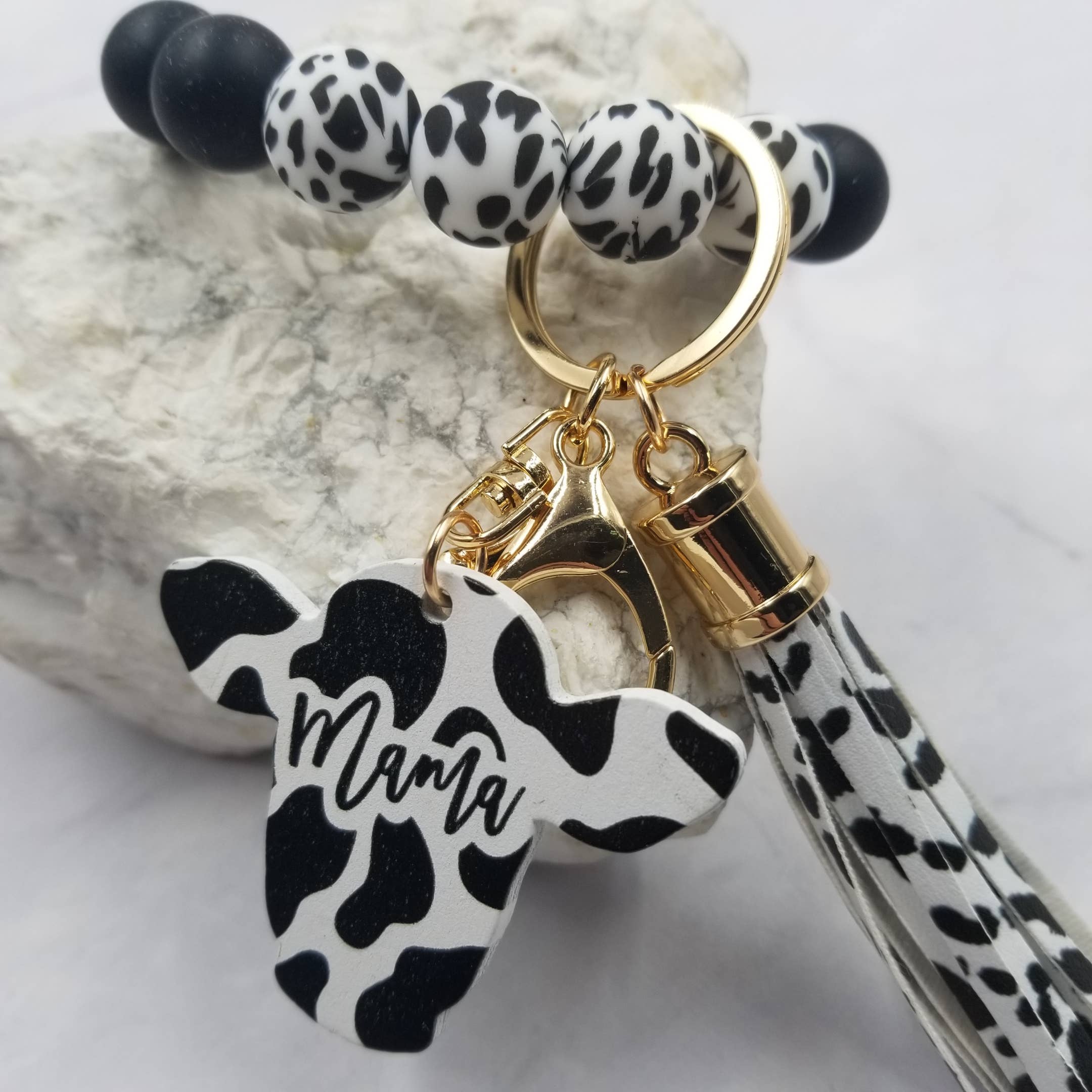 The Pretty Jewellery - Wholesale Keychain Bracelet - Cow & Leopard Bangle Keychain Silicone Bead Mama Bracelet2