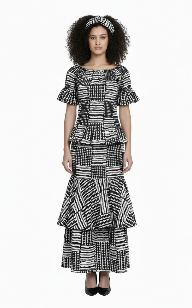 India Batik - Wholesale Top & Skirt Set - Women's - Set / Mermaid Flounce Skirt & Blouse Set 6638-0022