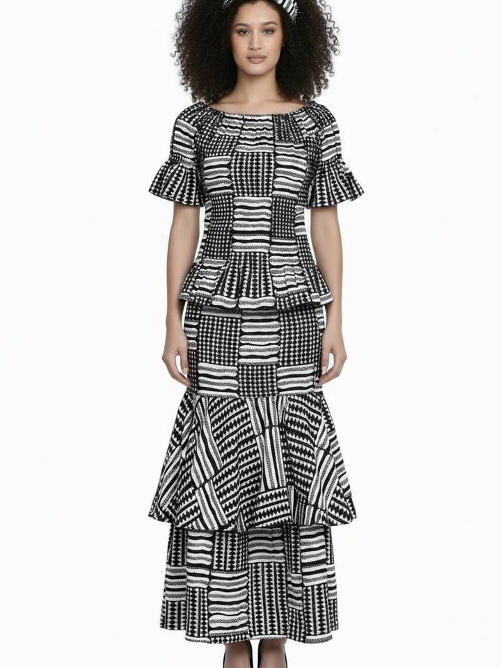 Set / Mermaid Flounce Skirt & Blouse Set 6638-002 for wholesale by India Batik