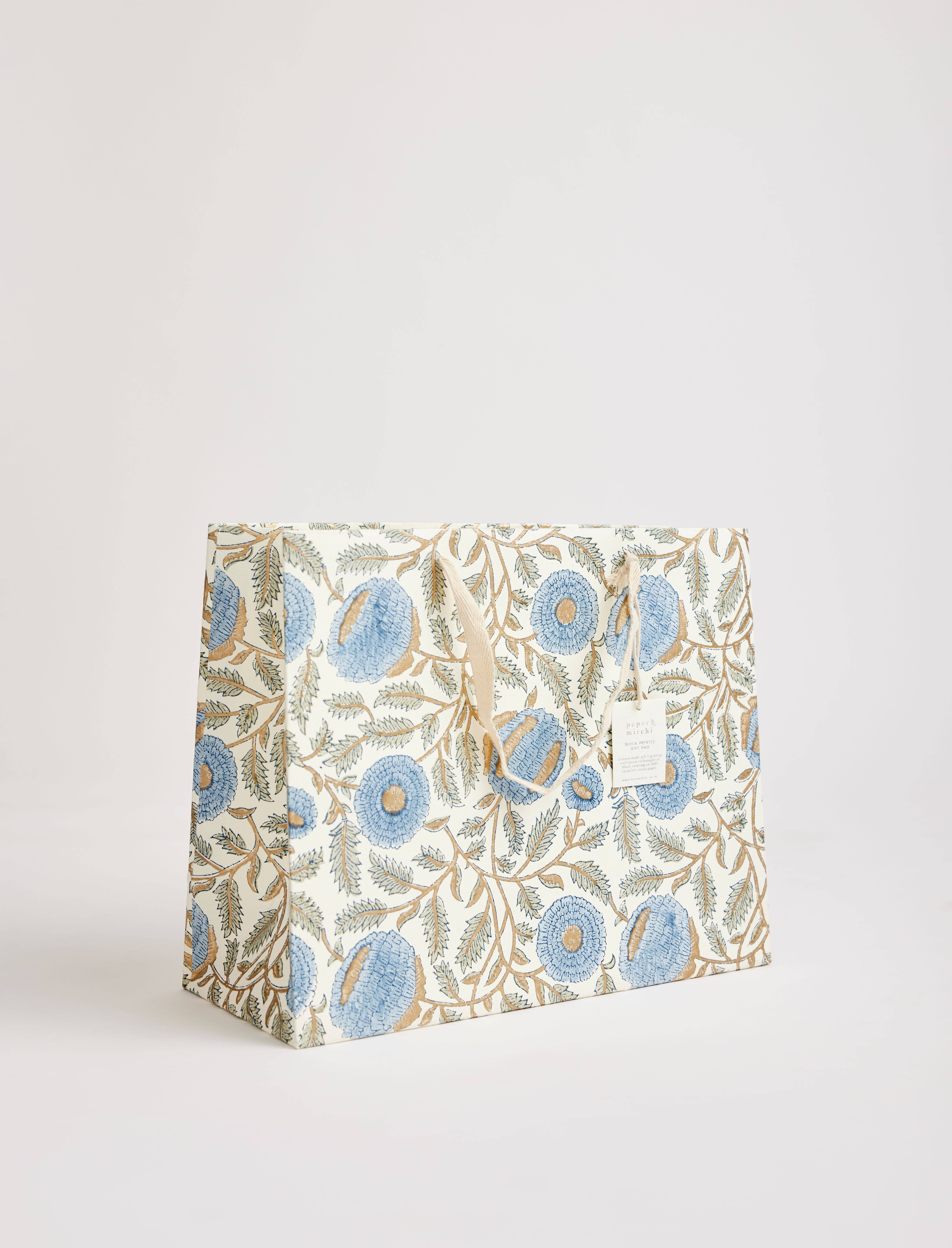 Notes & Queries, Inc. - Wholesale Gift Bag - LARGE COTTON HANDMADE GIFTBAG BLUE STONE MARI