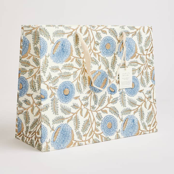 Notes & Queries, Inc. - Wholesale Gift Bag - LARGE COTTON HANDMADE GIFTBAG BLUE STONE MARI0