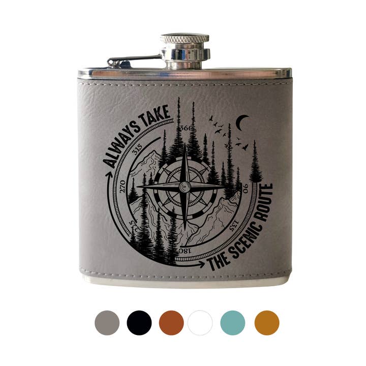 Flask- Always take the Scenic Route for wholesale by Beckman Design