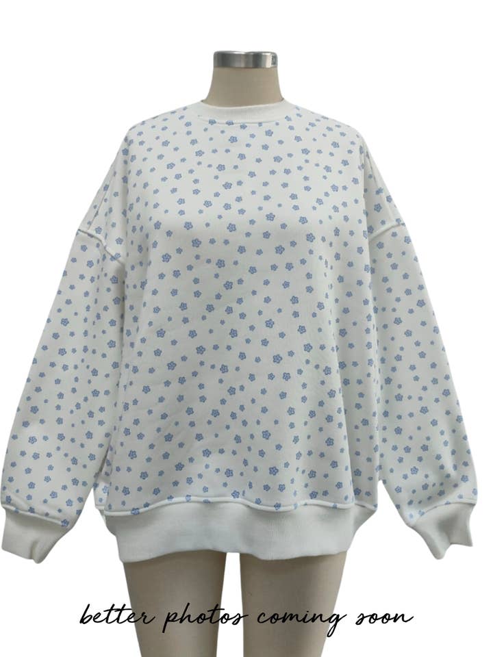 White Lilo Blue Floral Sweatshirt for wholesale on Faire