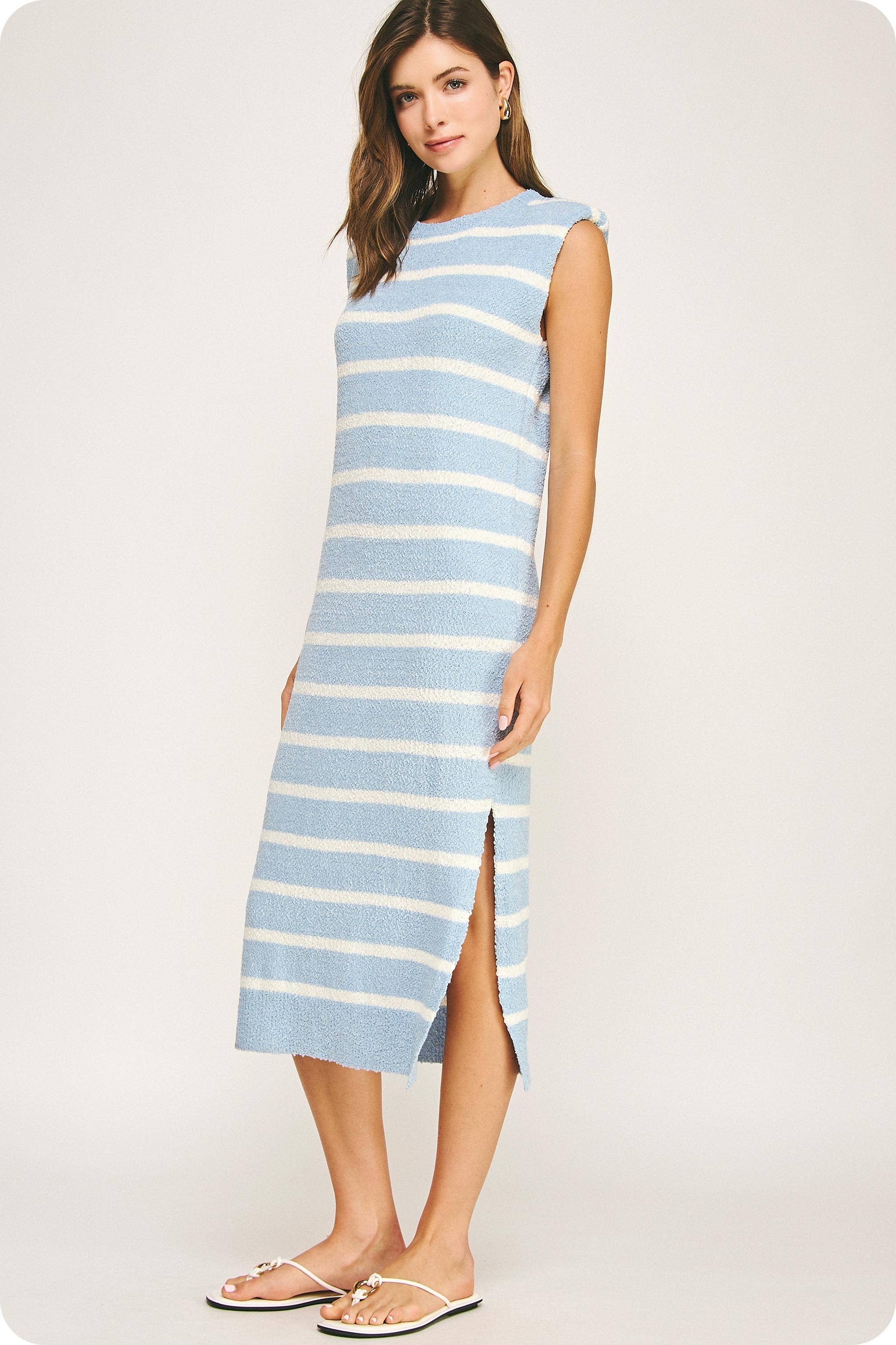 Strut & Bolt - Wholesale Dress - Women's - Shoulder Pad Sleeveless Textured Striped Knit Dress16