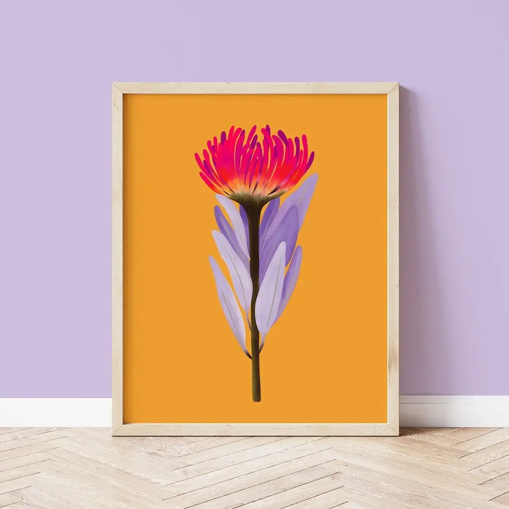 Sarah Whittle Illustration – wholesale Art print – Flame Protea Botanical Wall Art Print1