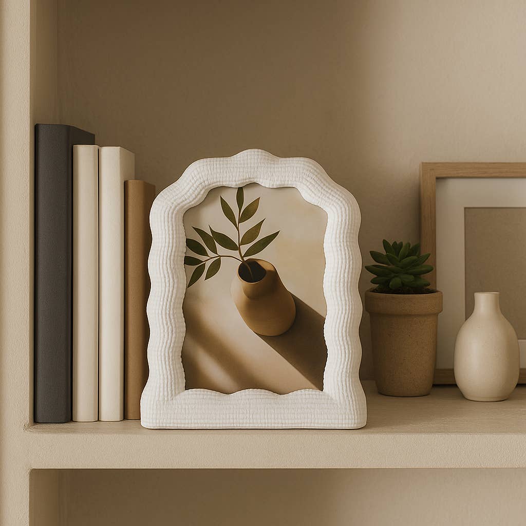 White Photo Frame - Resin with Decorative Wavy Arch for wholesale on Faire12