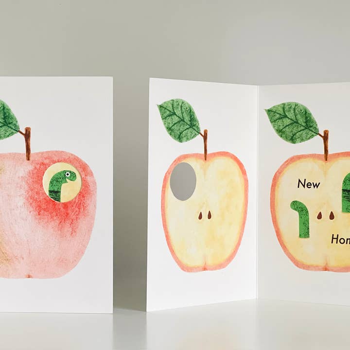 Yes! Paper Goods - Wholesale Everyday Greeting Card - New! Die Cut Apple + Worm New Home Greeting Card 1