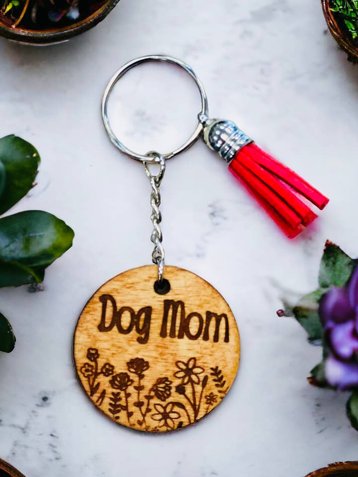 Dog Mom Keychain With Tassel - Gift idea for wholesale by FARMSTEAD PRIMITIVE CO