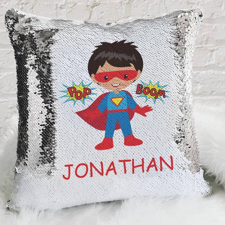 Kids Character Superhero Custom Flip Sequin Decorative Throw Pillowcase for wholesale by Monogramonline Inc.