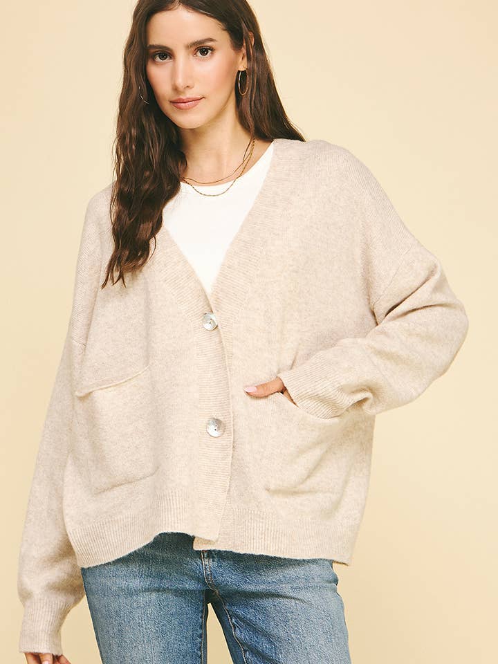 V-NECK CARDIGAN WITH POCKETS - 6593W for wholesale by PINCH
