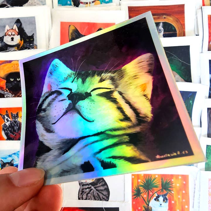 Autocollant en vinyle holographique de chaton mignon pour la vente par MeerCatArt