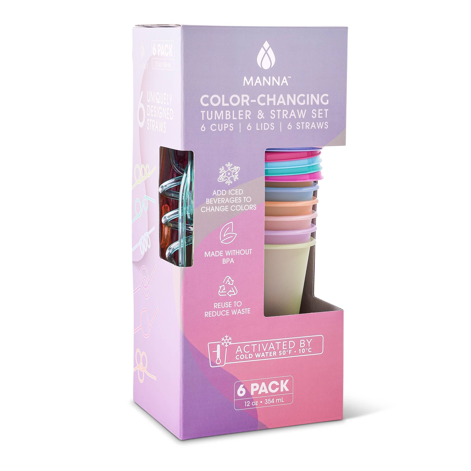 Core Home - Wholesale Drinking Glass/Cup - 6pc 12oz Color Changing Tumblers - Crazy Straw1