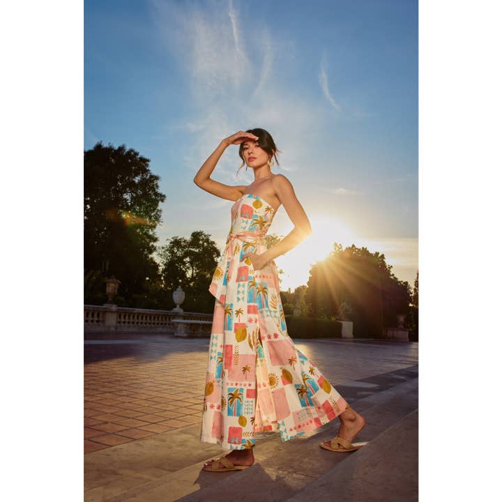 AMALFI COAST Moroccan Spring Rattan Belt Strapless Maxi Dress for wholesale on Faire