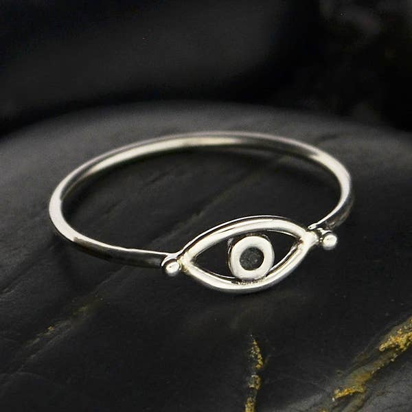 Nina Designs - Wholesale Band/Stacked Ring - Sterling Silver Evil Eye Ring - All Seeing Eye Ring
