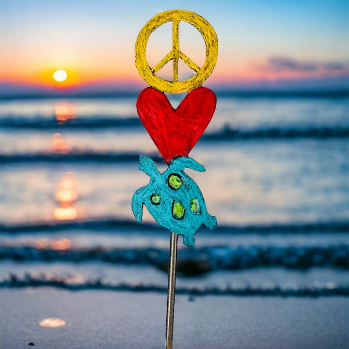 Whimsies - Venta al por mayor Postes de jardín/césped - Estaca de planta de tortuga marina signo paz náutico hippie playa regalo