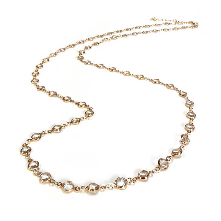 Fonkelende Bezel Kristalsteen Station Lange Ketting voor wholesale door StarryNYC