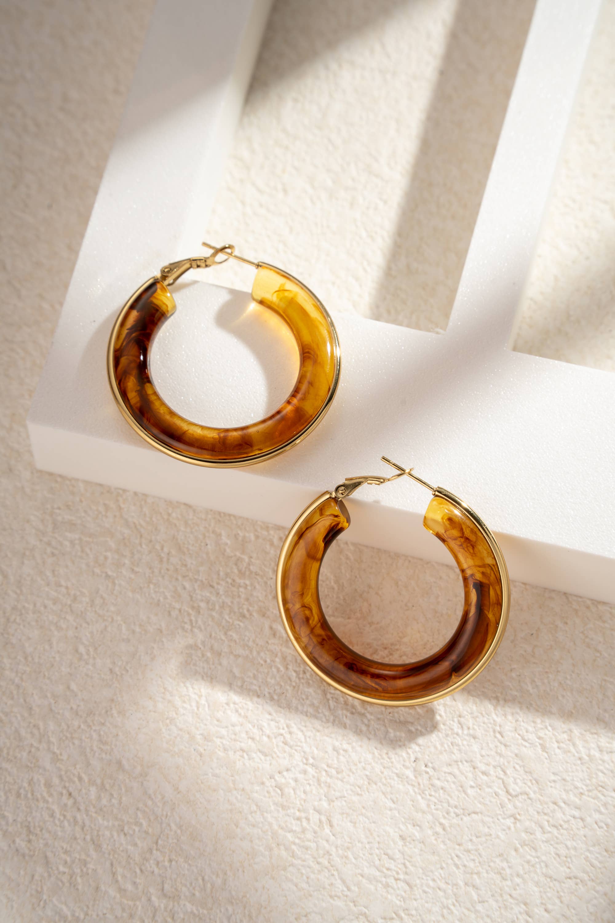 COSMOS - Wholesale Hoop Earrings - Golden Resin Creoles Stainless Steel Chic Elegance