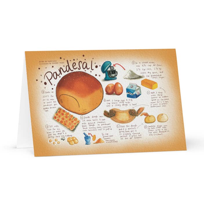 Claudine Castro Art - Wholesale Everyday Greeting Card - Pandesal Recipe Art Blank Greeting Card - Jeanelleats Collab0