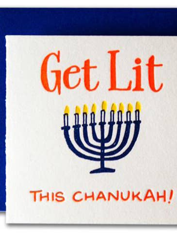 Get Lit This Chanukah Tiny Holiday Card for wholesale by Ladyfingers Letterpress