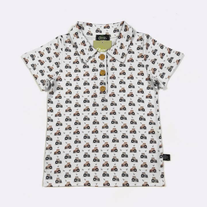 Tiny Tractor Boy Collar Shirt for wholesale by Clover Cottage