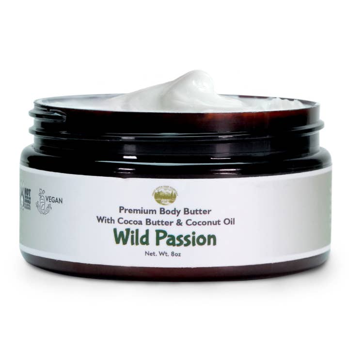 Wild Passion Body Butter - 8oz Premium Handmade Natural Moisturizing Body Butter, Intense Hydration Serum for All Skin Types, Natural Essential Oils, Vegetarian and Cruelty Free - Falls River Soap Company for wholesale by Falls River Soap Company