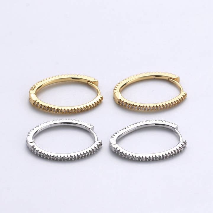 Gold Hoop Earrings, 14K Gold Plated Sterling Silver Earrings, Micro Pave CZ Hoops, CZ Diamond Huggie Hoop, Hypoallergenic, K-618, K-619 for wholesale by Aim Eternal