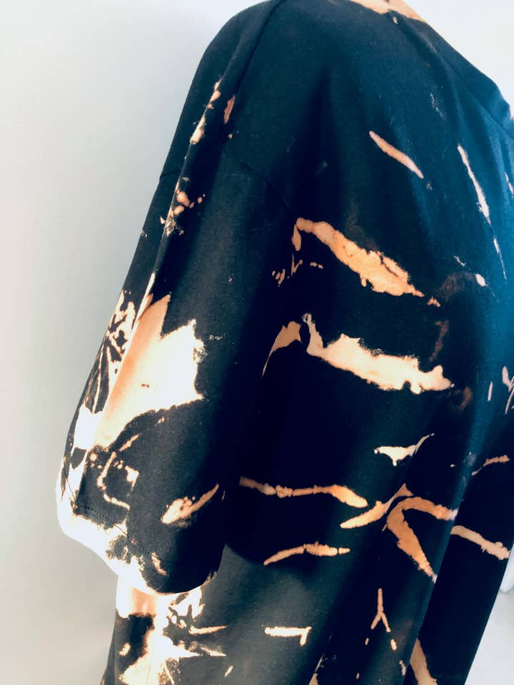 Luxury Style UK - Vente Tunique – femme - T-shirt oversize à épaules dénudées tie-dye noir