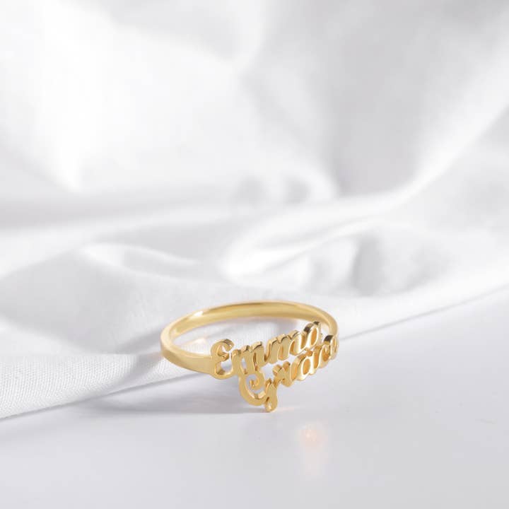 Bornagain Club - Wholesale Band/Stacked Ring - Custom Two Name Rings, Personalized 2 Name Rings-JS210-03