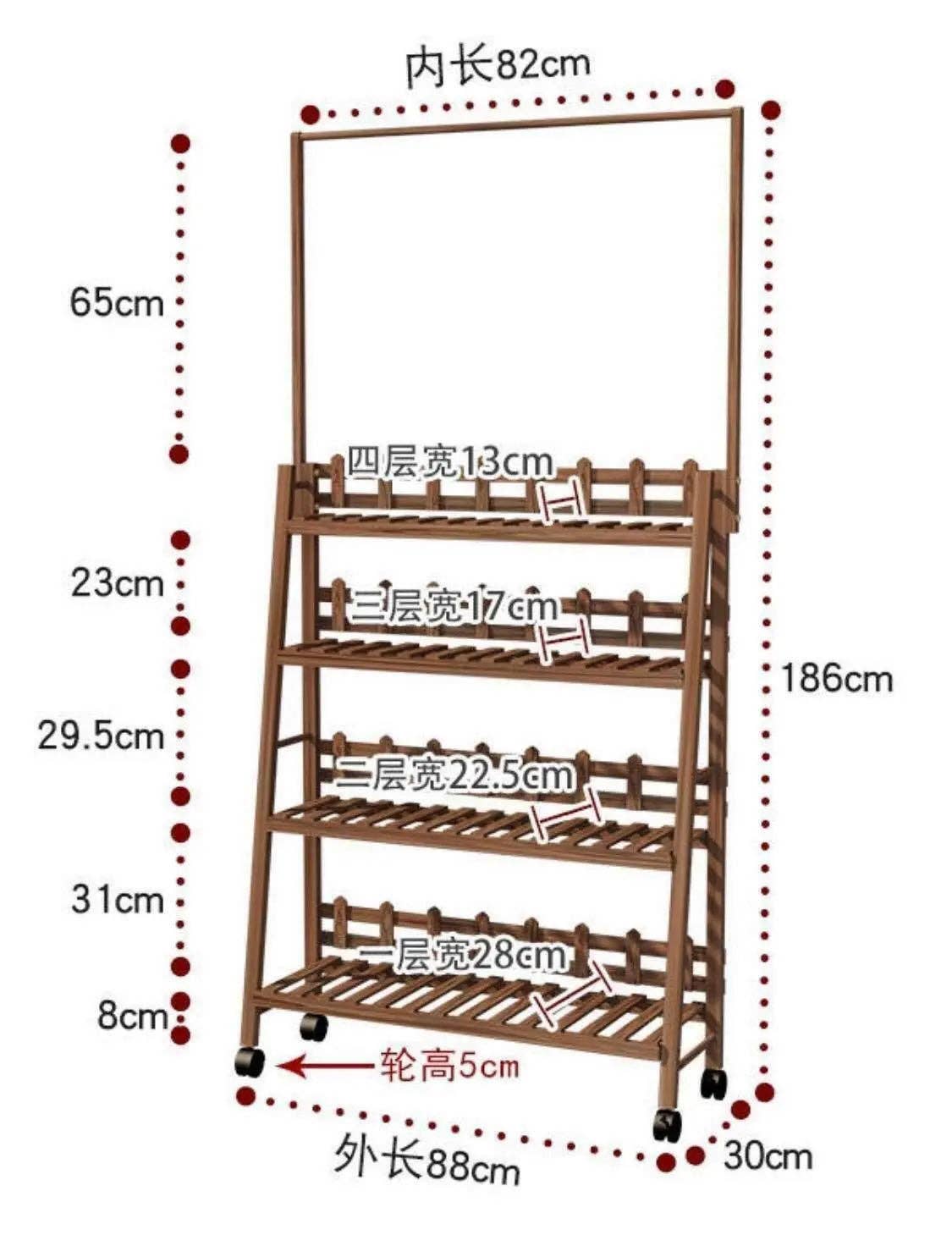 everythingbamboo - Vente Supports de plantes - Étagère porte-plante en pin massif avec barre suspendue, décor jardin intérieur et extérieur19