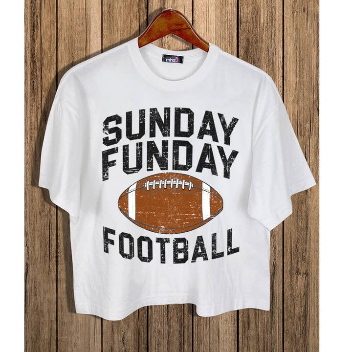 MINEB - Wholesale Screen Printed T-Shirt - Women's - SUNDAY FUNDAY FOOTBALL CROP TEE0