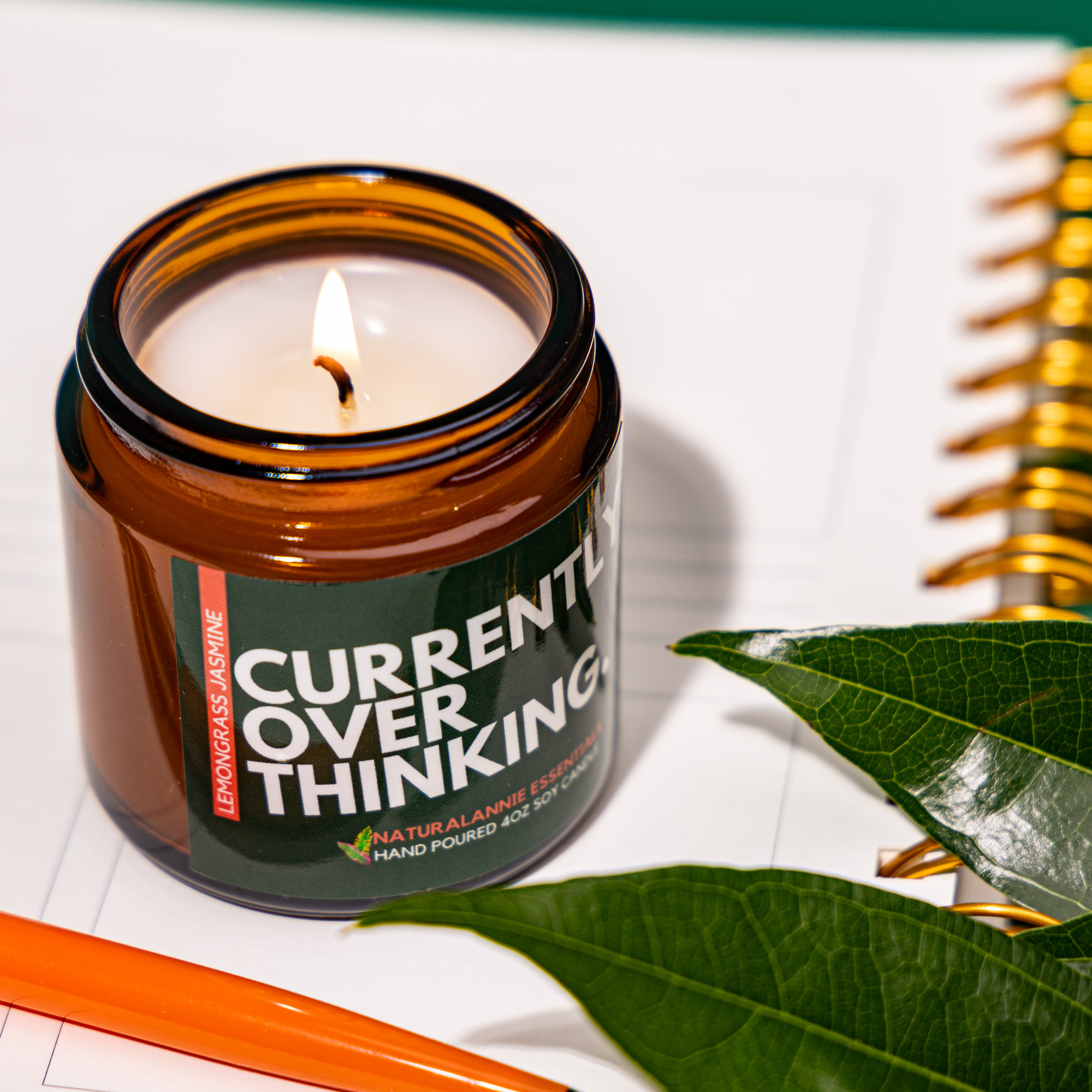 NaturalAnnie Essentials - Wholesale Jar/Filled Candle - [LEMONGRASS & JASMINE] Currently Overthinking Soy Candle 4oz6