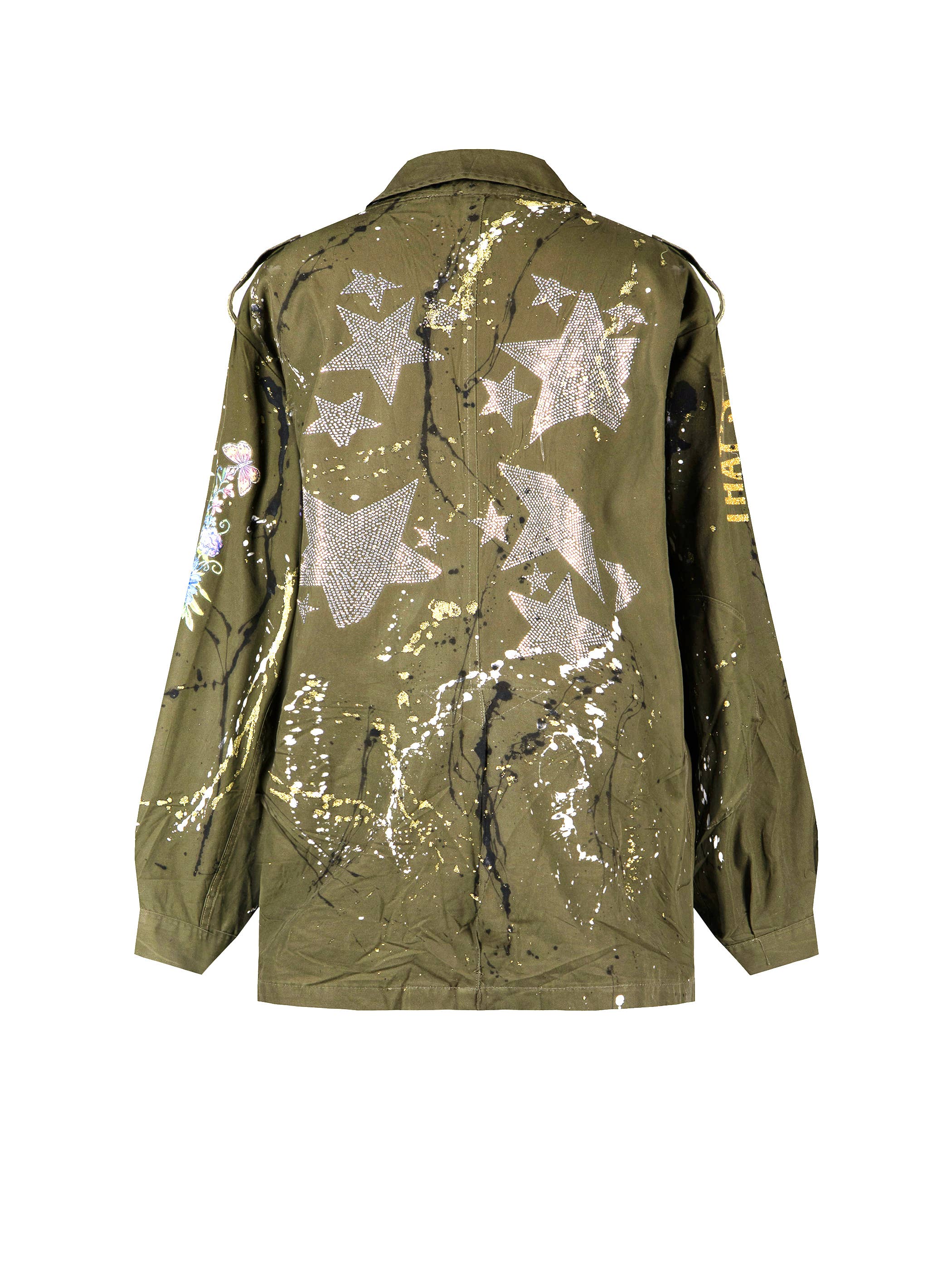 apiedinudinelparco - Wholesale Jacket - Women's - UP-CYCLED MILITARY JACKET GLITTER PATCH STREET ART LUX STYLE9