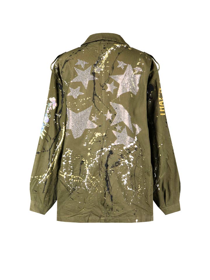 apiedinudinelparco - Wholesale Jacket - Women's - UP-CYCLED MILITARY JACKET GLITTER PATCH STREET ART LUX STYLE9