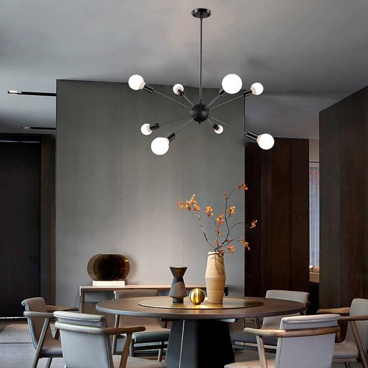 Black Sputnik Chandeliers, 8 Lights Sputnik Light Fixtures Ceiling Hanging, Mid Century Modern Pendant Lighting for Kitchen Island Living Room Bedroom Dining Room Light Fixture for wholesale on Faire