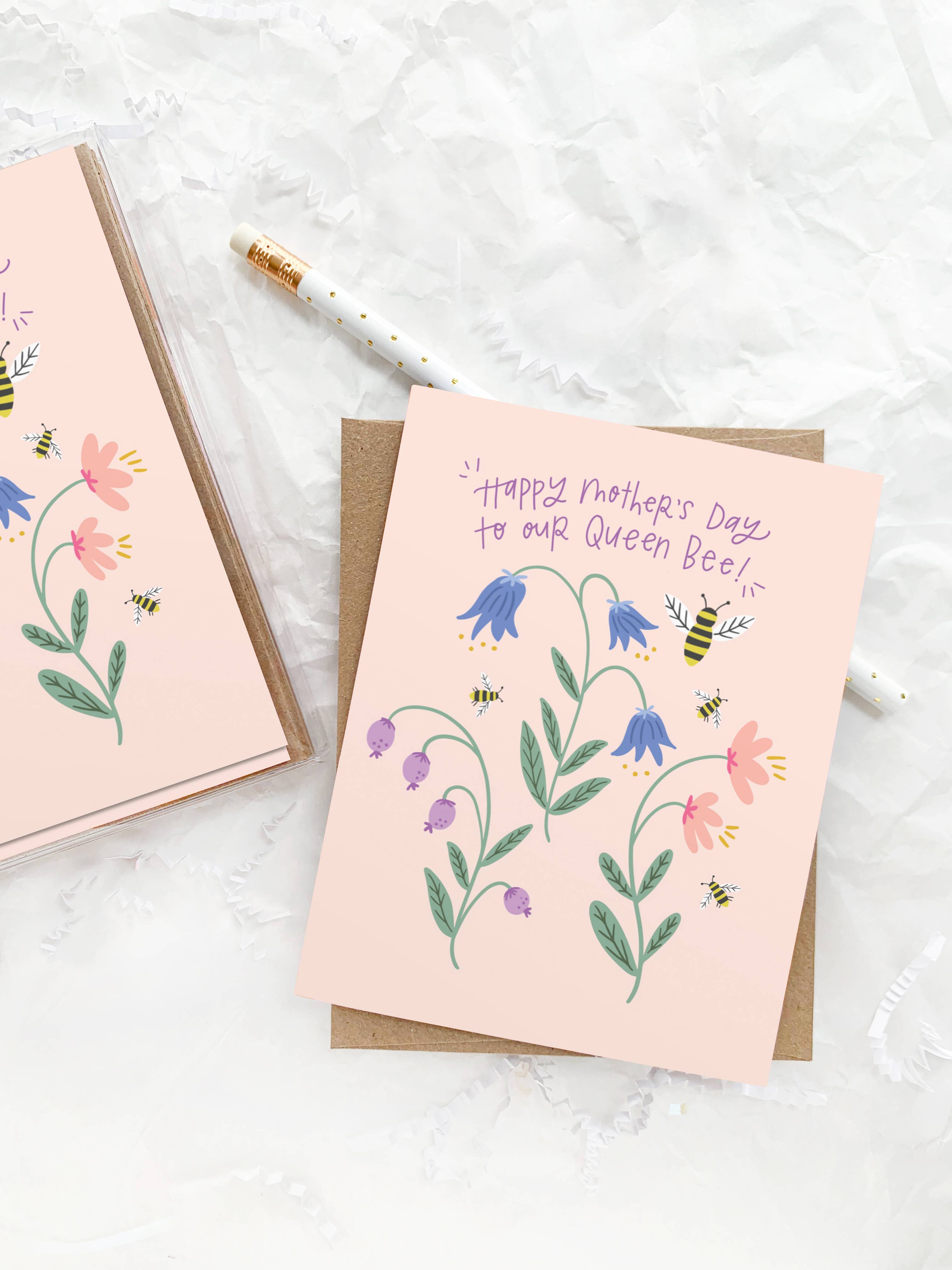 Happy Tines Design Co. - Wholesale Mother's Day Card - Greeting Card: Mother's Day Queen Bee, Garden, Botanical1