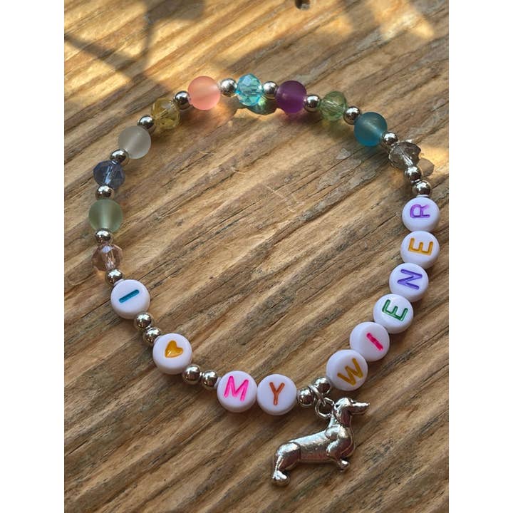 Saturnalia Design Lab - Wholesale Beaded Bracelet - I Heart My Wiener Bracelet For Dachshund Lovers