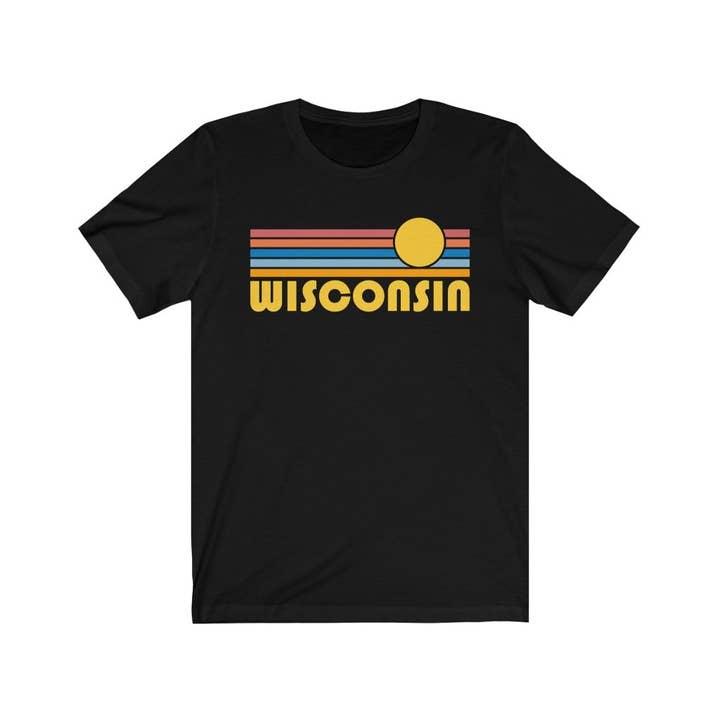 Hey Mountains - Wholesale Screen Printed T-Shirt - Unisex - Wisconsin T Shirt, Retro Sunrise Unisex Graphic Tee