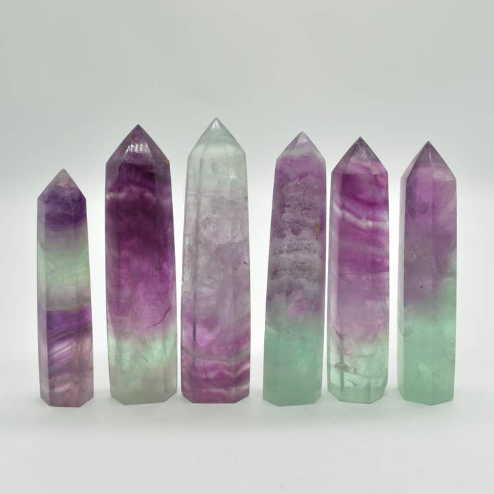 Watermelon Fluorite Crystal Point, Tower, Wand - 4 Sizes for wholesale by Calder Crystals